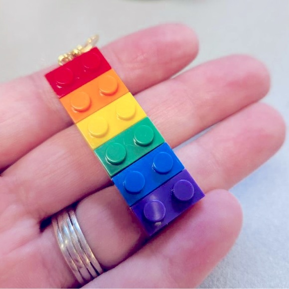 Lego Block Earrings‎ Retro 90s Rainbow Drop Teacher Gift Colorful NWT - Picture 1 of 5